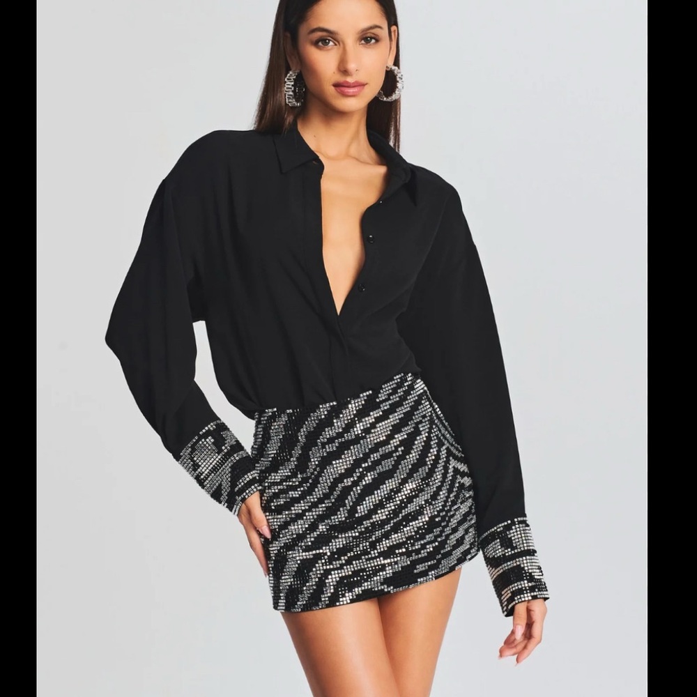RETROFETE Andrea Rhinestone Sleeve Blouse XS